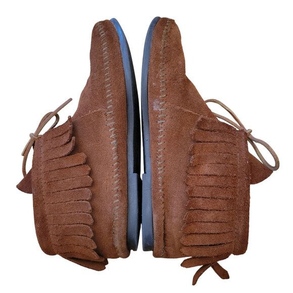 Minnetonka 7 Brown Leather Fringe Moccasins Ankle Boots Booties Hard Sole 682 - Picture 5 of 7